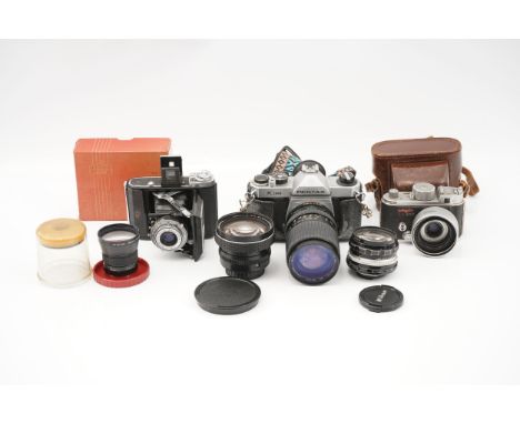 A Small Selection of Various Cameras &amp; Lenses, including Robot Star, Carl Zeiss Flektogon f/2.8 20mm, Pentax K1000 and mo