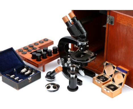 An Extensive Carl Zeiss Binocular Microscope Outfit, Circa 1950's, serial No.256547, the black enamelled body with binocular 