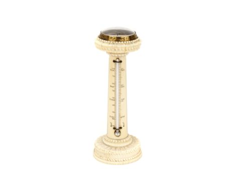 An Ivory Pedestal Compass Sundial by Thomas , English, circa 1850, signed T London, ornate turned and carved ivory, compass s