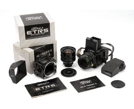 A Zenza Bronica ETRS Medium Format Camera, with Zenzanon f/2.8 75mm lens, together with spare ETRS body, AE Finder-E Model II