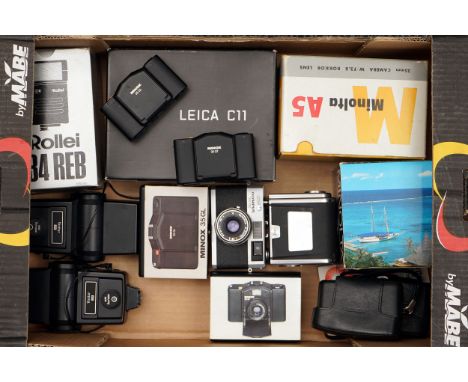 A Selection of Various Cameras &amp; Accessories,  including Leica C11 (sticky back), Hasselblad 70 magazine, Minox 35GL, Min