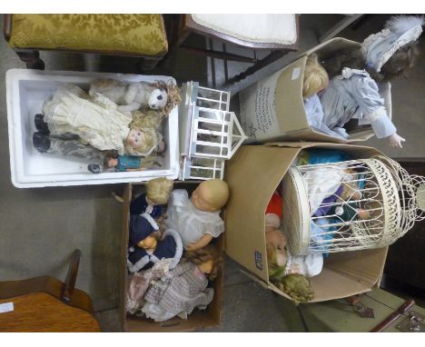 A collection vintage and later dolls, porcelain etc. 