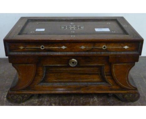 A William IV rosewood and mother of pearl inlaid tea caddy 