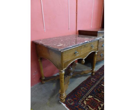 A 19th Century Dutch walnut and marble topped single drawer console table 