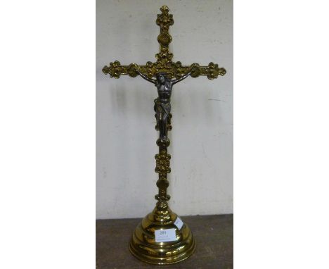 A French brass tabletop crucifix 