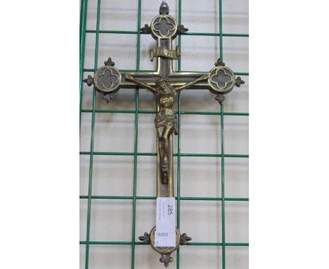 A French brass wall hanging crucifix 