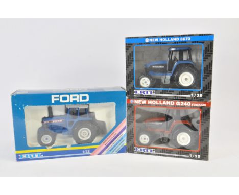 Ertl 1/32 Ford TW-5 Tractor, New Holland 8670 plus New Holland G240. NM in G to VG Boxes. (3)