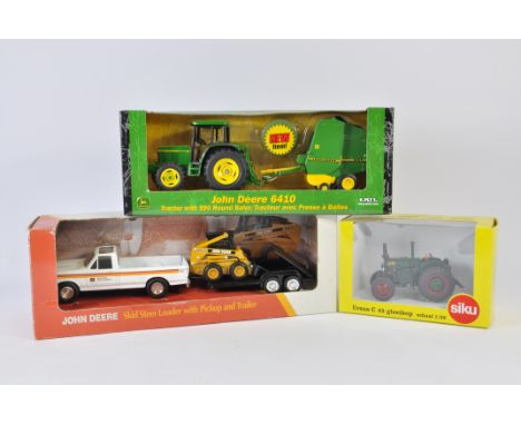 Ertl 1/32 John Deere 6410 Tractor and Round Baler Set plus JD Pickup truck, loader and skid steer. Also Ursus C45. Generally 