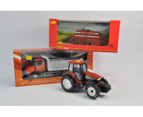 ROS 1/32 Hesston 4700 Large Baler, ROS 1/24 New Holland G170 Tractor (no box) and 1/32 Dump Truck. Generally E to NM in G Box