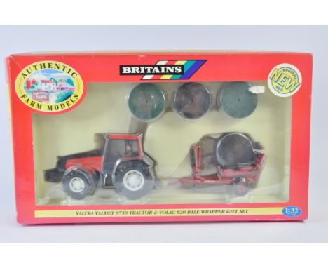 Britains 1/32 Valtra 8750 Tractor and Volac Bale Wrapper Set. NM to M in E Box.