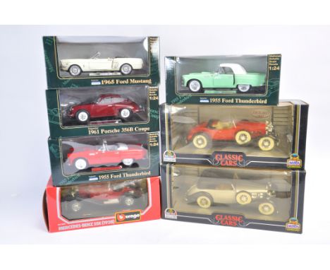 Large Scale Classic Vintage Diecast Car Selection. Burago etc. Generally NM in G Boxes. (7)