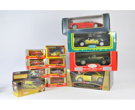 Selection of Diecast cars including Burago and others. Various scales. Generally M in Boxes. (13)