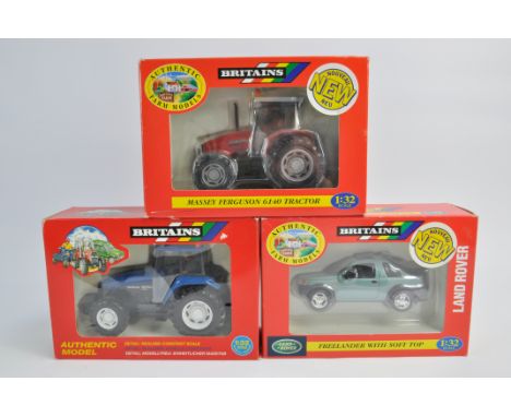 Britains Massey Ferguson 6140 Tractor, New Holland 8560 and Land Rover Freelander. All M in E Boxes. (3)