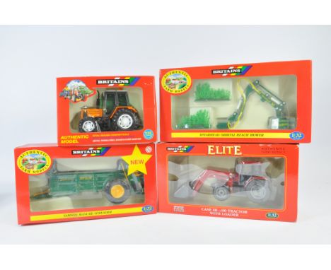 Britains 1/32 Samson Manure Spreader, Spearhead Mower, Renault 103.54 Tractor and Case IH CX90 Elite Series with Loader. M in