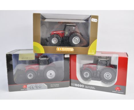Universal Hobbies Massey Ferguson 8690 Tractor Trio. Generally G to E with boxes. (3)