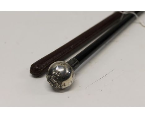 Silver mounted Royal Marines' swagger stick, together with a leather covered swagger stick (2)