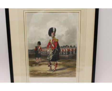 Victorian Ackermann, coloured print of an Officer and men of the 92nd Foot, in glazed frame