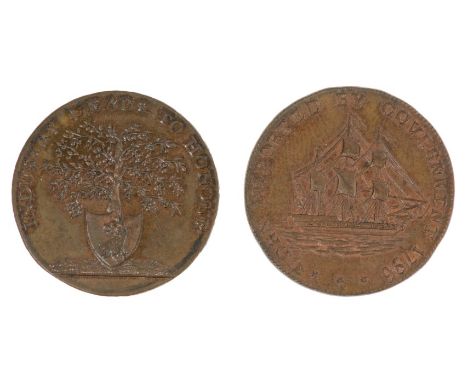 Gloucestershire - Badmington and Newent 18th century Halfpenny tokens - Corn Imported By Government, Sailing Ship, 1796 R / P