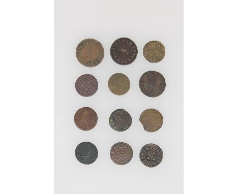 Essex - Halstead 17th century Halfpenny and Farthing tokens - Elizabeth Chapman ¼, John Finch ½ Malt - Shovel, Finch (x 3), N