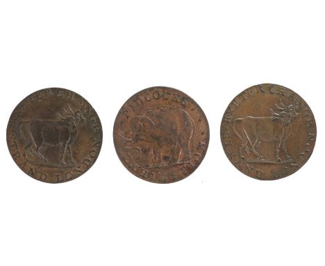Middlesex 18th century Halfpenny tokens - Pidcock - Elephant Stg. L. R / Rhinoceros (D & H 416b).  GEF (Scarce), Two-Headed C