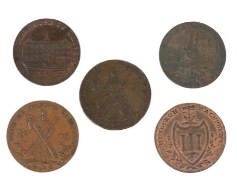 Scotland 18th century Halfpenny tokens - Lothian, Edinburgh Hutchinsons 1790 (D & H 23).  VF, Hutchinsons 1792 (D & H 44).  A
