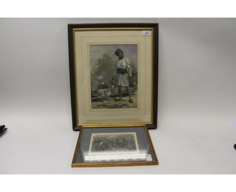 Victorian Military engraving entitled - 'Attack on the Mutineers before Cawnpore', in glazed frame and another - Indian Ambul