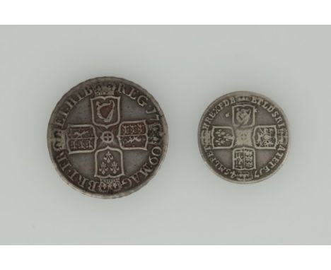 G.B. 1709 Octavo Anne Half Crown.  GF and 1745 Lima George II Shilling.  VG - AF (2 coins in total)