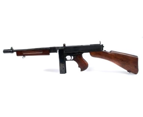 Deactivated Thompson 1928 a1 .45 ACP submachine gun (Tommy Gun), tinned barrel, Lyman battle sights and Cutts compensator, re