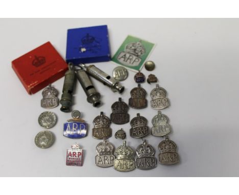 Large collection of silver, enamel and other Second World War A.R.P. badges, some in boxes of issue, together with three A.R.