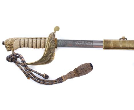 Elizabeth II Naval Officers' dress sword by Wilkinson, with crowned lion's head pommel, folding langet stamped - 'J. E. Green