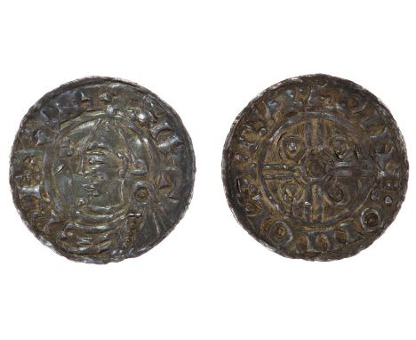 G.B. Saxon - AD 1016 - 1035 Cnut - Pointed Helmet type Penny, Colchester Mint - Moneyer Wulfwine.  EF (Scarce) (1 coin)