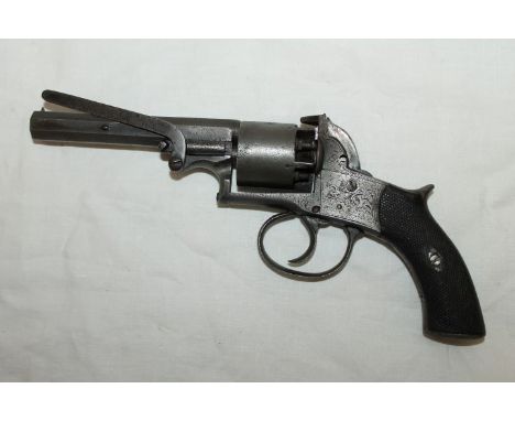 Victorian Webley-type five-shot double-action percussion revolver with octagonal barrel, engraved 'Improved Revolving Pistol'