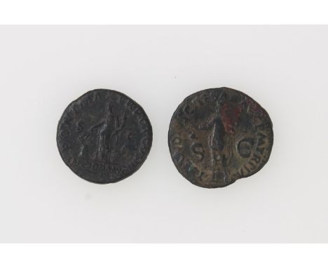 Roman - Antonia (mother of Claudius) AE Duponds (Mint of Rome AD 42).  VG - AF (Rare) and Hadrian AE - Dupondis R / Pont Max 