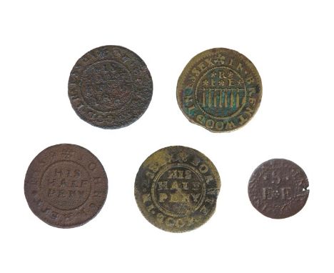 Essex - Brentwood 17th century Halfpenny and Farthing tokens - John Betes ½ 1669 Clove on Sugar-Loaf (Rare), John Rayment ½ 1