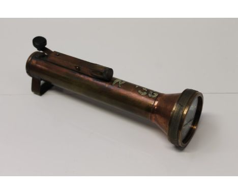 Unusual British Military copper and brass signalling torch with Morse Code tapper to top, stamped - A. P. 16001 and broad arr