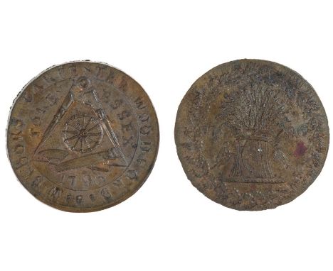Essex - Woodford 18th century Halfpenny token - Wheatsheaf R / Wheel, Compasses, etc (D & H 39).  GEF - AU (V. Rare) (1 coin)