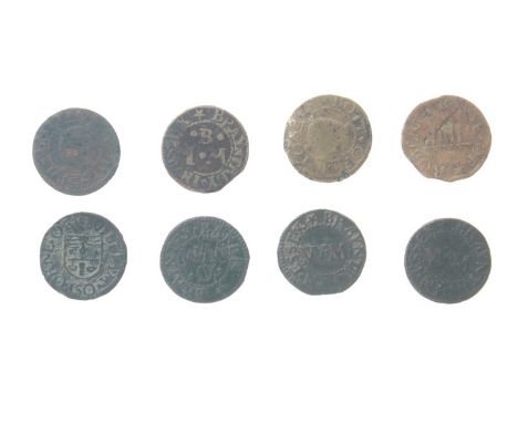 Essex - Braintree 17th century Farthing tokens - Joseph Bott ¼ Woolpack (x 3), Robert Crane ¼ Stick of Candles, William Marti