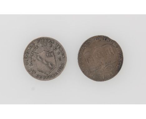 19th century silver Shilling tokens - Staffordshire, Fazeley 1st October 1811 - Obv:  Arms of the Harding Family (Ten Acorns)