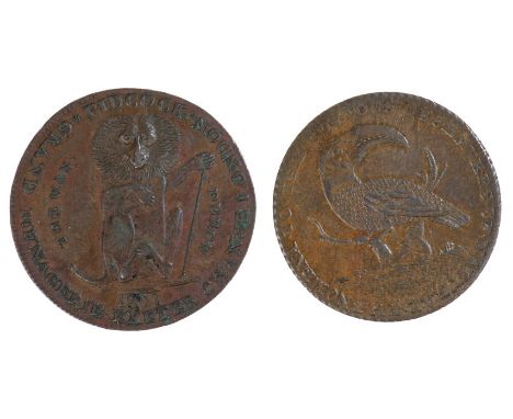 Middlesex 18th century Halfpenny tokens - T. Hall - Toucan On Branch R / The 1st Artist In Europe, E. Milled (D & H 319c).  G