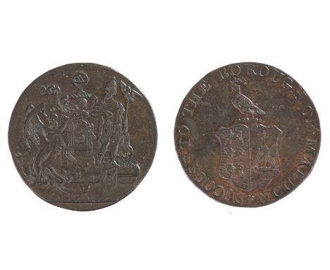 Essex - Maldon 18th century Halfpenny tokens - Borough Arms R / Watchmaker's Company Arms (D & H 35) (x 2) (V. Scarce).  N.B.