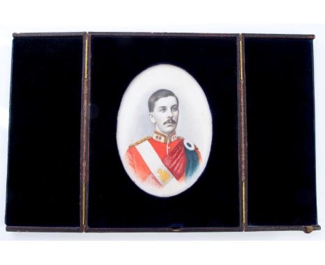 Victorian miniature on ivory portrait of an officer of the Argyll and Sutherland Highlanders in dress uniform wearing shoulde