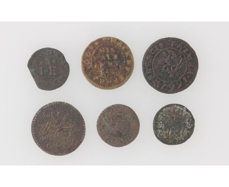 London and Middlesex 17th century Halfpenny and Farthing tokens - Joseph Shelley ¼ At, Fleur-de-lis (Crooked Lane).  AF (Rare