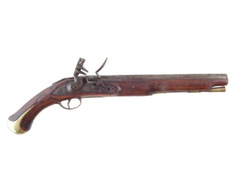 Reproduction flintlock sea service pistol, the 12" barrel not bored fully through, fitted out with standard brass furniture. 
