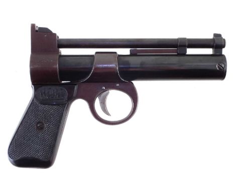 Webley Junior .177 air pistol, serial number 153, 'F' stamped to underside of trigger guard, 19cm long No licence required to