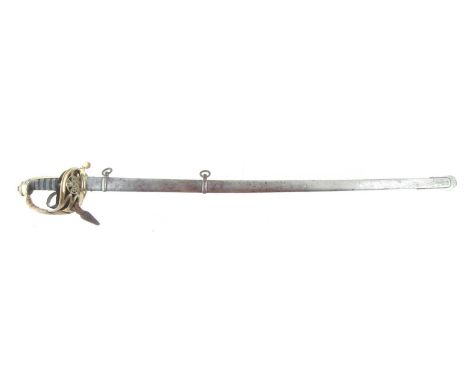 British army officers 1822 pattern sword and scabbard, with knot, the etched blade by Sexton Dawson Street, Dublin with VR mo