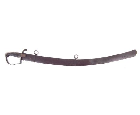 1796 pattern cavalry sword and scabbard, blade named 'Wooley' with wire bound leather grip, the blade with arrow V inspector'