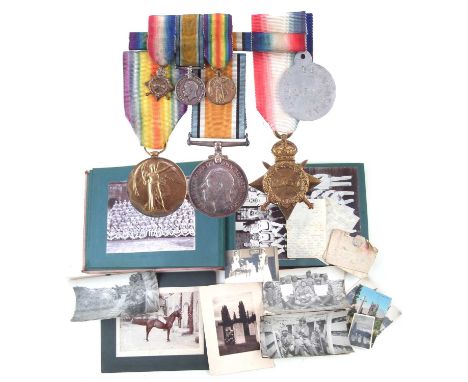 WWI Trio, British War Medal 1914-1918, Victory Medal and 1914-15 Star and dog tag for Captain Cyril. M. Longbotham the star a