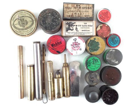 Collection of gun case accessories, to include fifteen tins / boxes for caps, pellets and cartridges, the Gaupillat box still