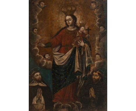 Viceregal School. Cuzco. Peru. 18th century."Madonna and Child and Franciscan saints"Oil on canvas.200 x 144 cm.