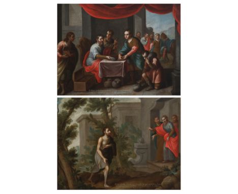 José de Páez (Mexico City, 1727 - circa 1790)"Parable of the Prodigal Son"Pair of oils on copper. Both signed "Jph. de Paez f